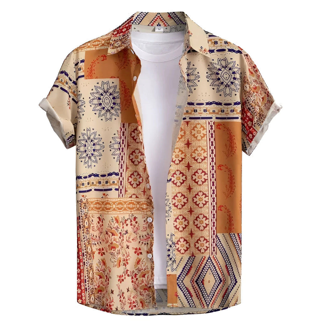 Men's slim fit Hawaiian shirt with digital printing and short sleeves