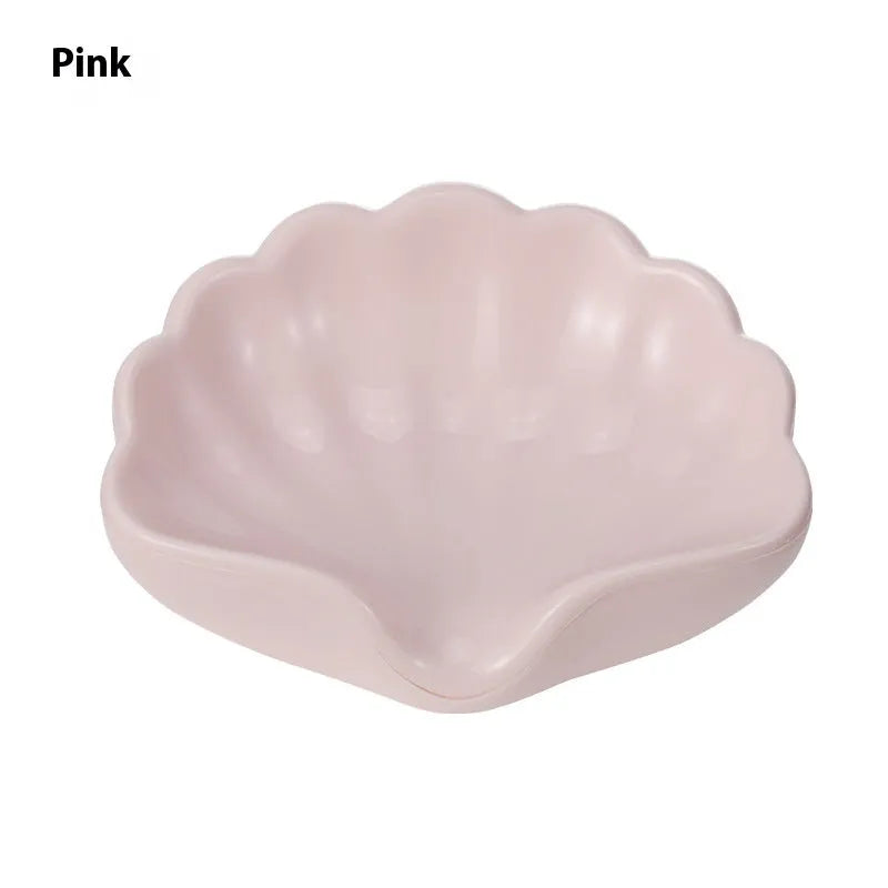 Pearl white shell-shaped plastic soap dish for bathroom measuring 12x9x5.5cm
