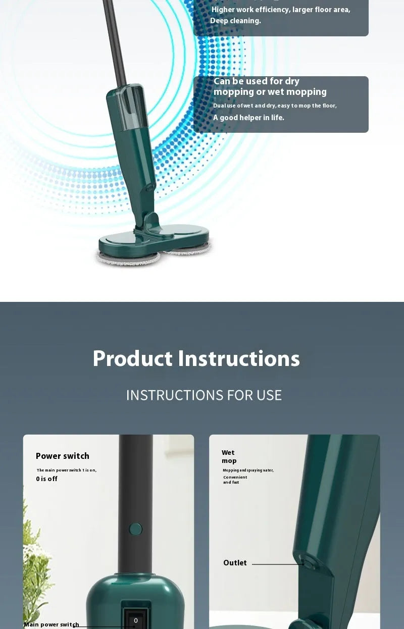 Wireless sweeping and mopping machine in S5 Green colour with USB charging cable