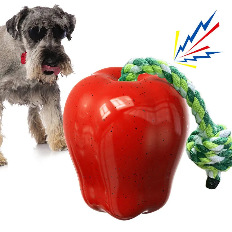 Green and red plastic apple-shaped dog dropping ball toy for molar exercise