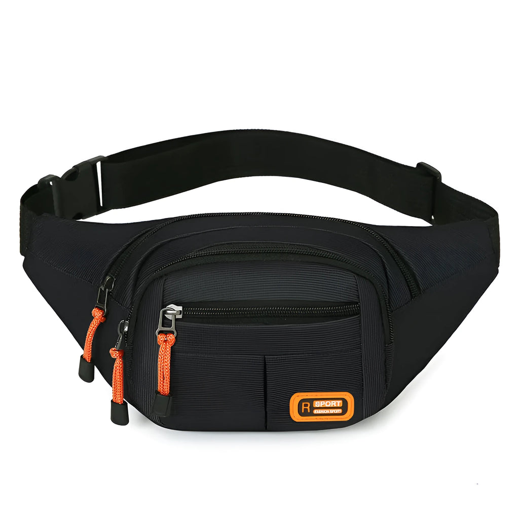 Large nylon slanted chest bag in black, shown from the front, suitable for cycling or hiking.