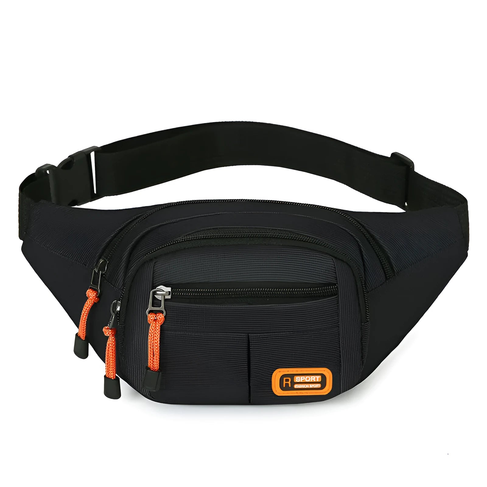 Large nylon slanted chest bag in black, shown from the front, suitable for cycling or hiking.