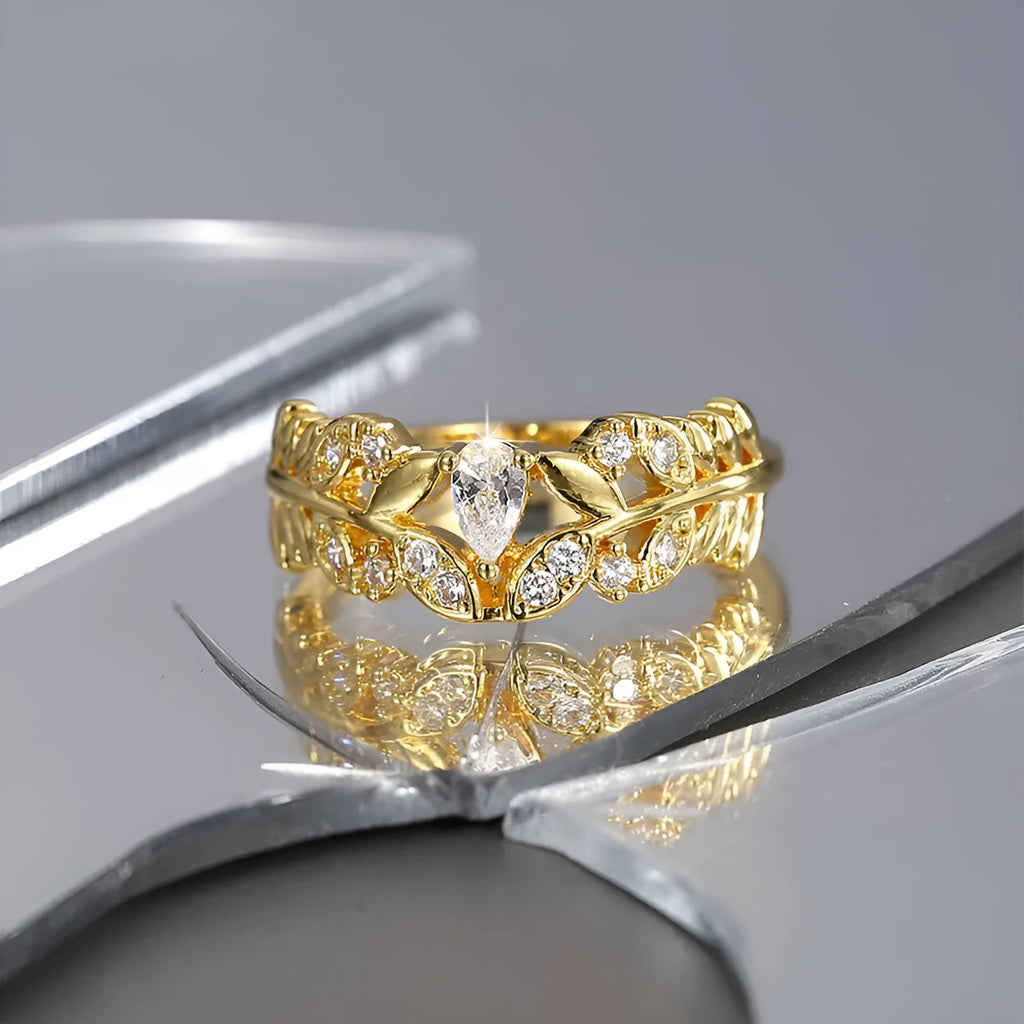Xiaoxiangfeng gold zircon ring for women, copper, electroplated, geometric design