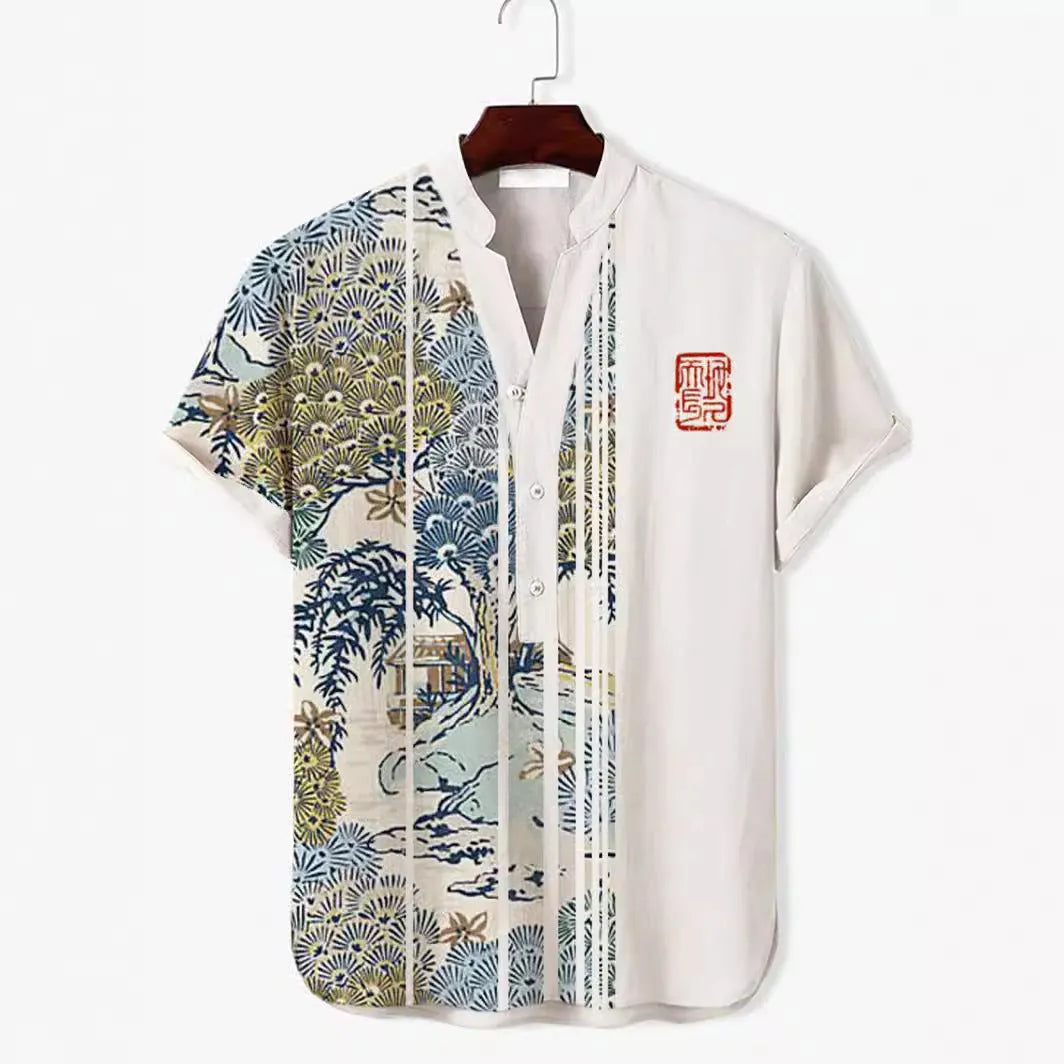 Short sleeve casual shirt with a vibrant 3D digital animal pattern print on the front.