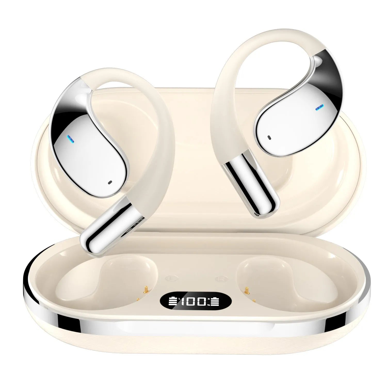 Black sports Bluetooth earphones with ear-mounted design and aluminium alloy construction