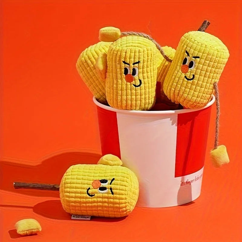 Polio wood corn cob shaped chew toy for cats on a white background
