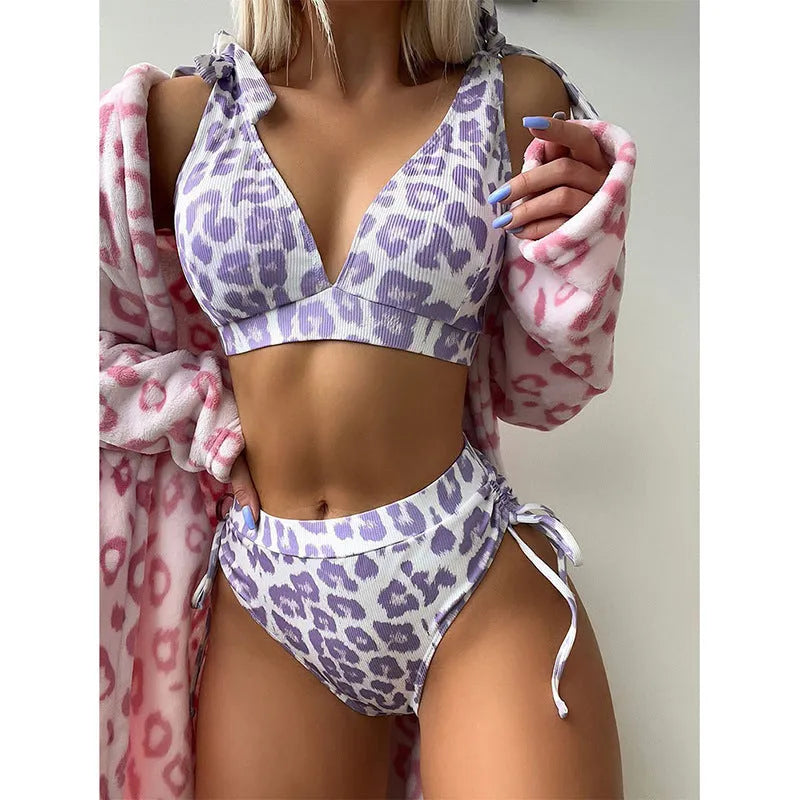 Women's printed lace-up high waist suit in leopard print colour option showing front detail