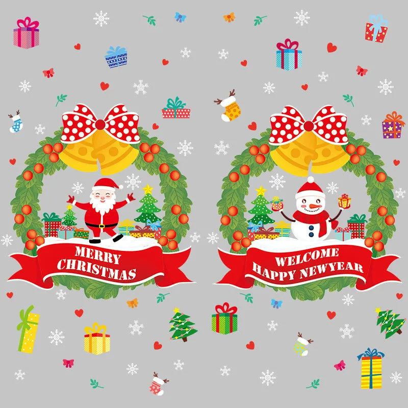 Non-adhesive electrostatic Christmas wall sticker set showing colourful cartoon design on window