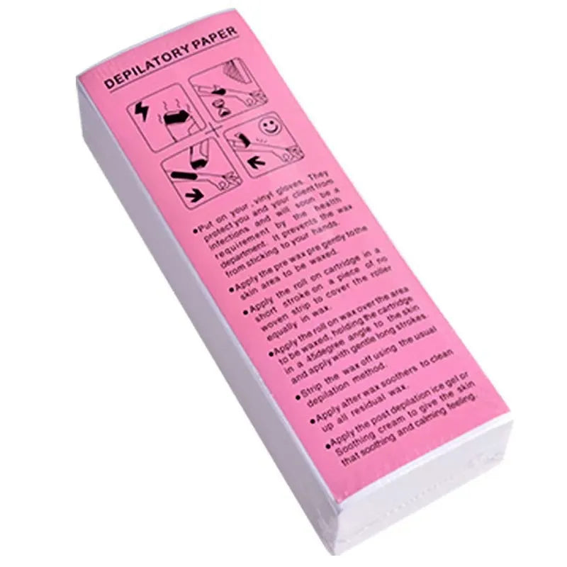 A pack of white non-woven fabric hair removal wax strips for body waxing.