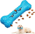 Bone-shaped natural rubber dog chew toy in blue green orange colours