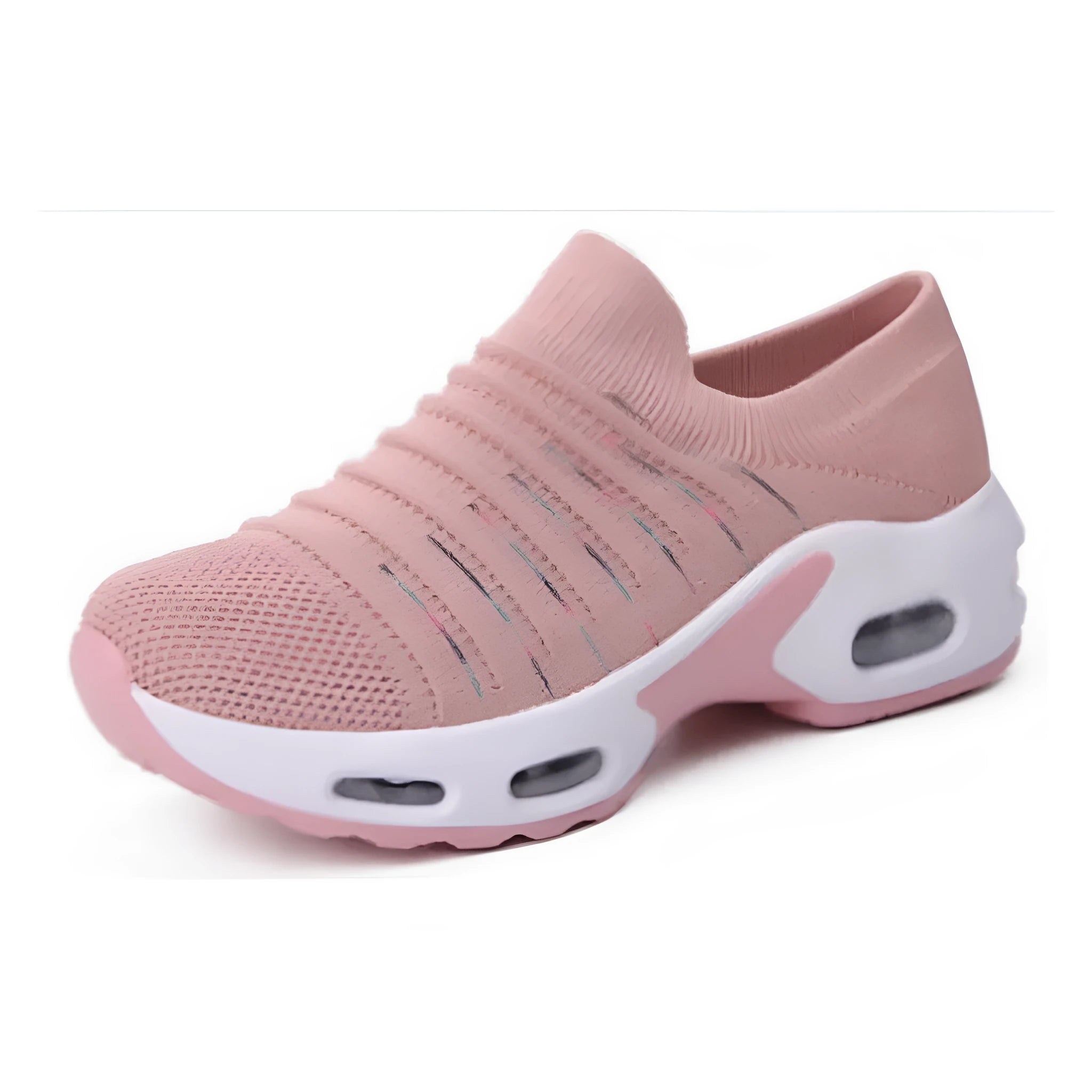 Women's stretch knitted sock shoes in light grey with fly-knit mesh upper and low heel