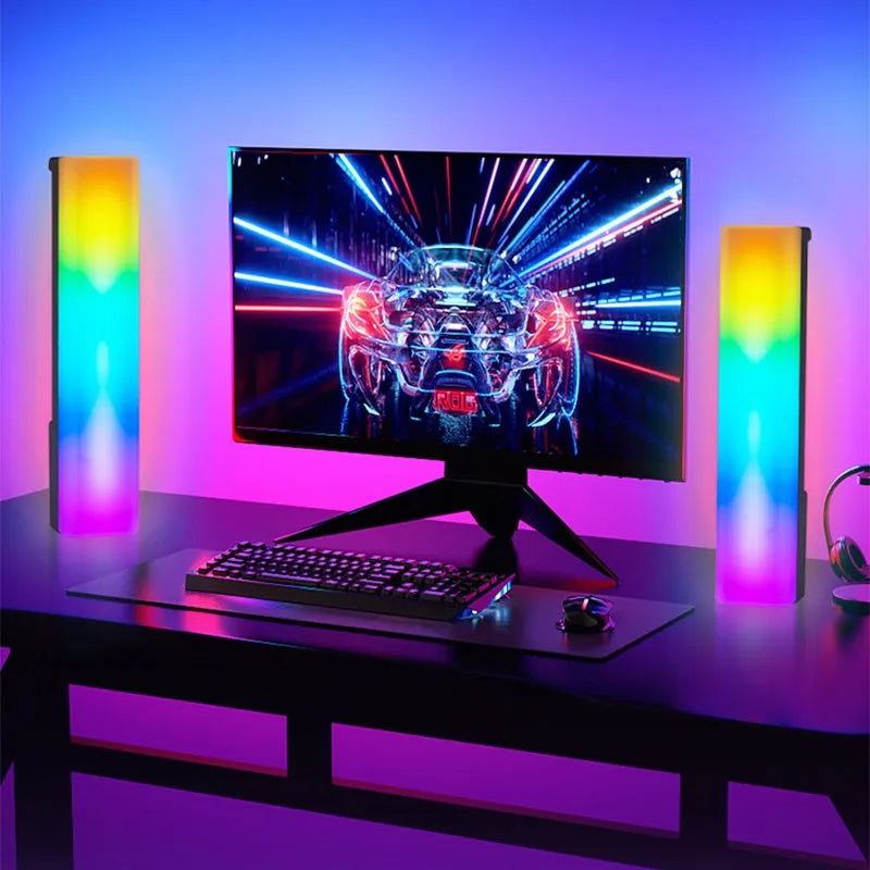 3D RGB light pick-up table top ambiance lamp in white or black shell with voice-activated rhythm lighting