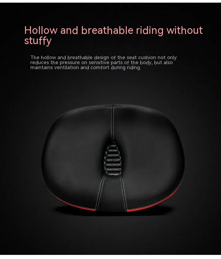 Thickened plus-size bicycle saddle in red with shock absorber and reflective stickers