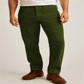 Green corduroy trousers with loose fit straight leg design and zip fly closure
