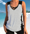 Women's printed split boxer swimsuit with polyester fabric and acrylic lining for swimming