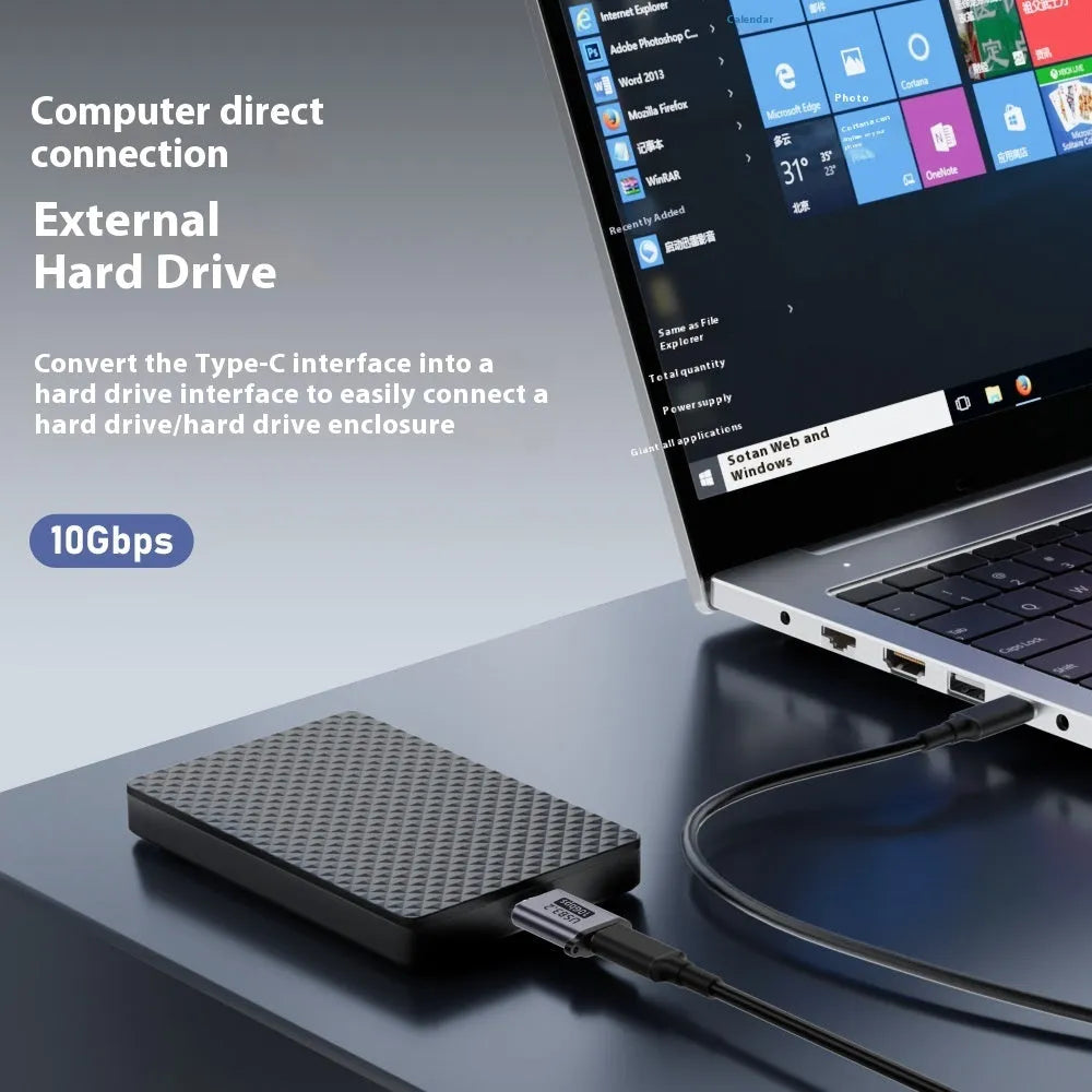 Micro USB B adapter cable for connecting old hard drives and phones to Type C or USB ports.