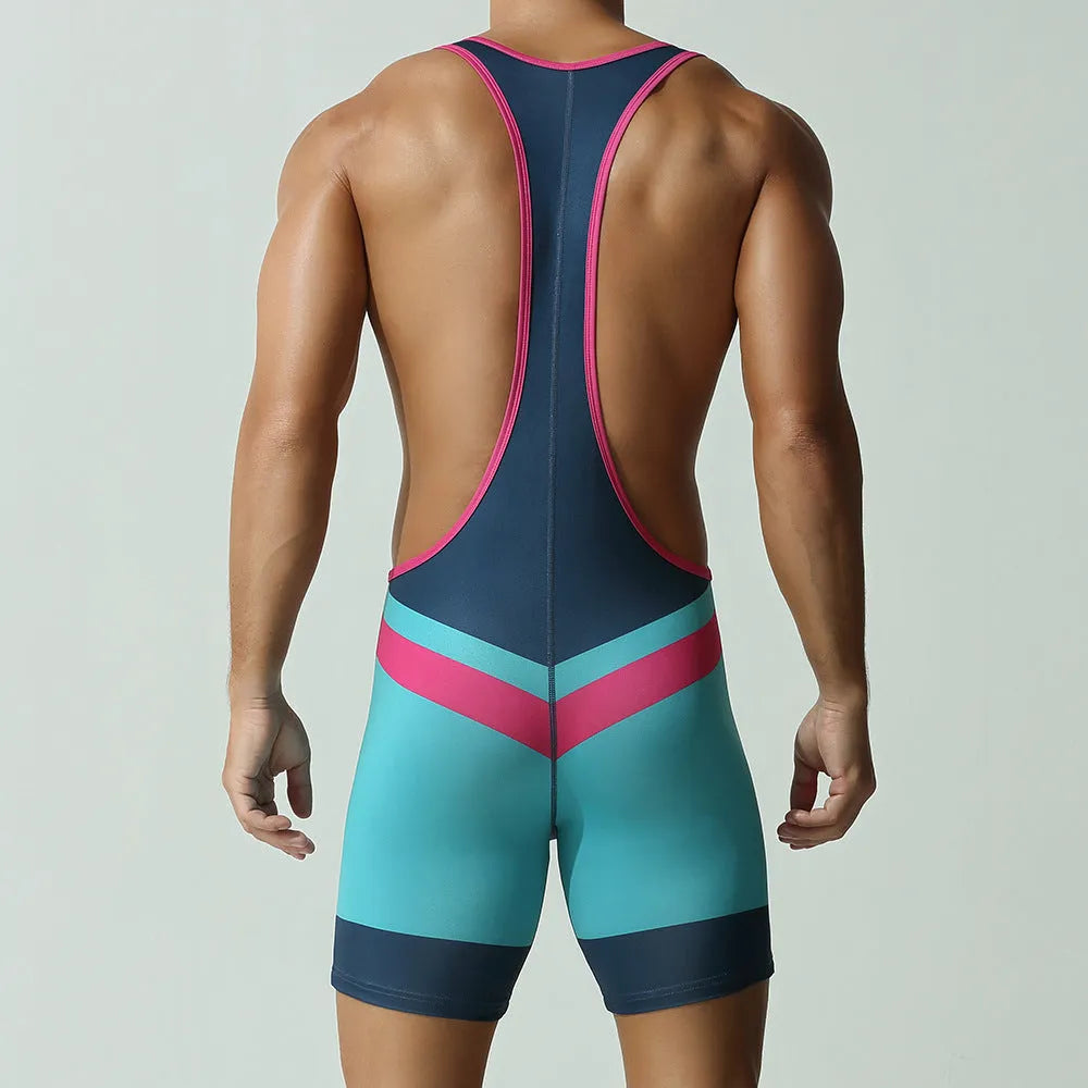 Men's quick-dry polyester sports vest jumpsuit in solid colour for training activities