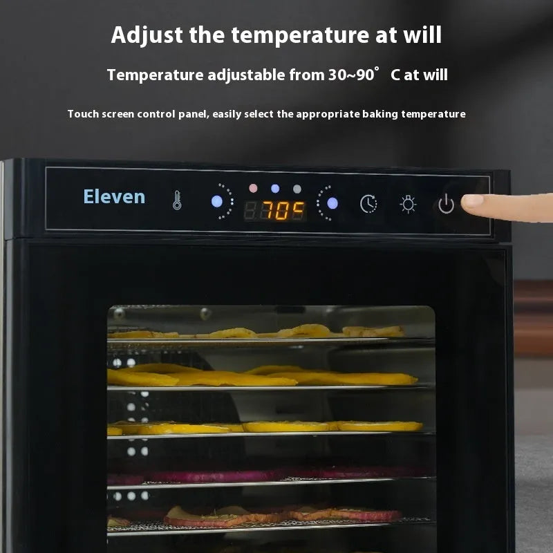Stainless steel fruit dehydrator with LED control panel and multiple drying trays