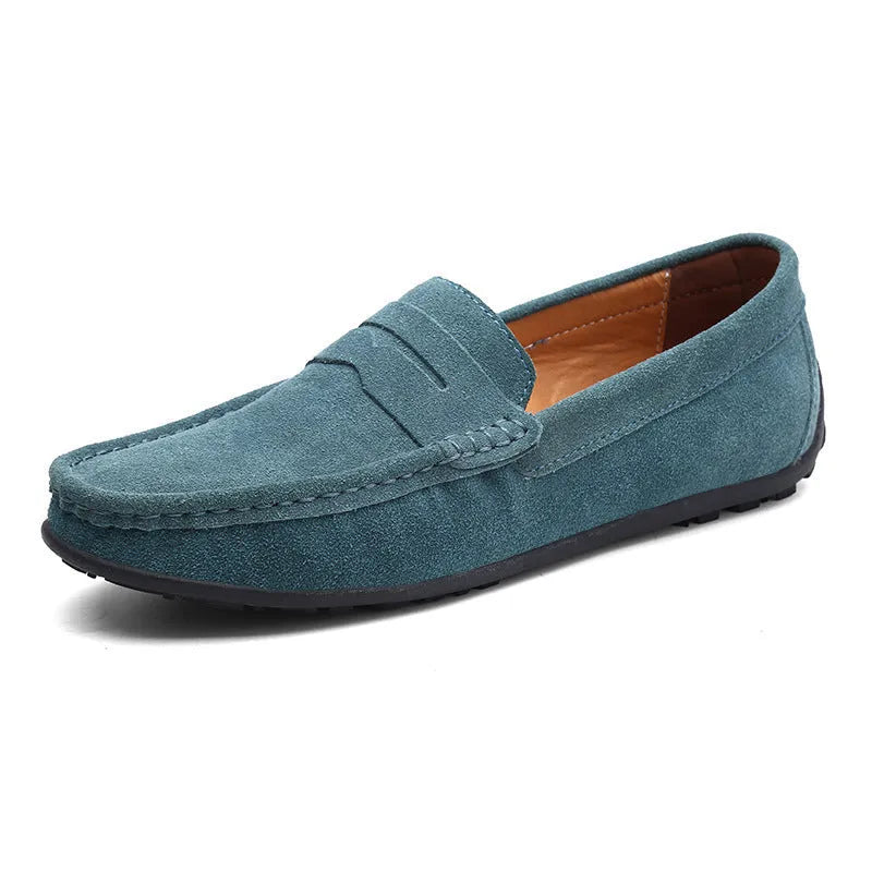Men's suede leather casual loafers in low-top Gommino style with rubber soles