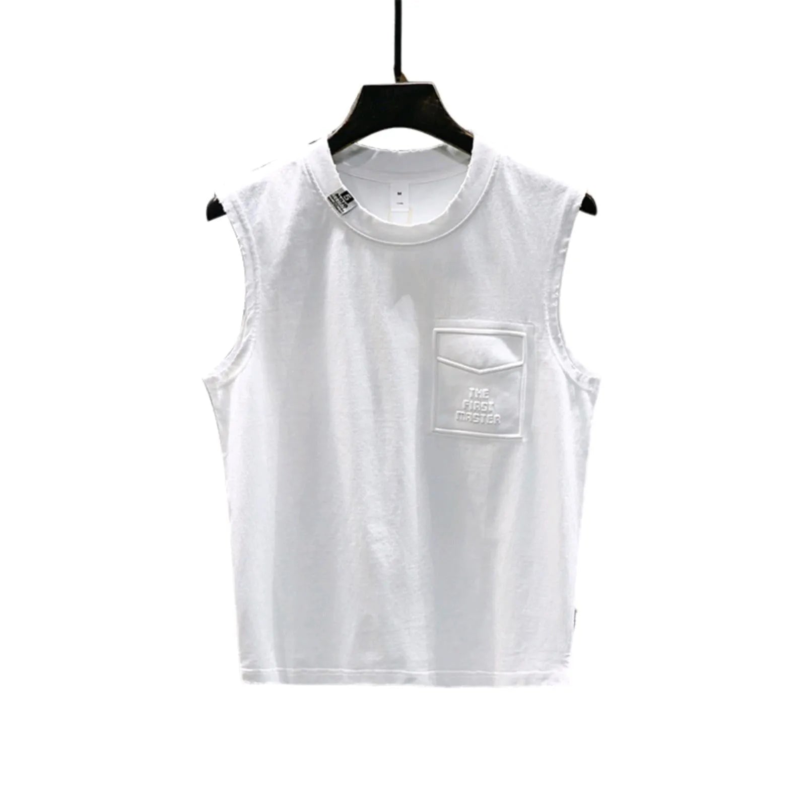 Black and white cotton sleeveless t-shirt with loose fit and straight hem design