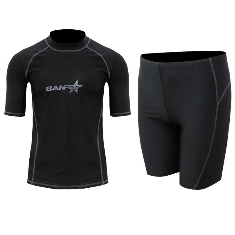 Men's quick-drying half sleeve wetsuit swimsuit for snorkeling and surfing in nylon fabric
