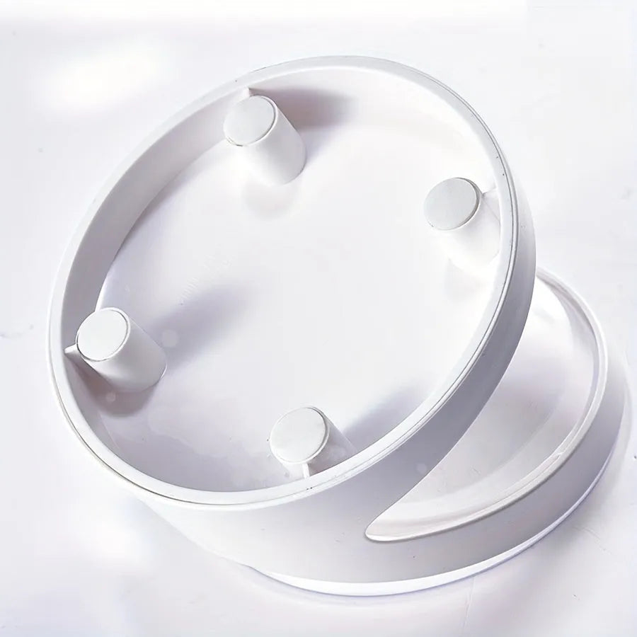 White elevated plastic cat food bowl with ergonomic tilt and anti-vomit design