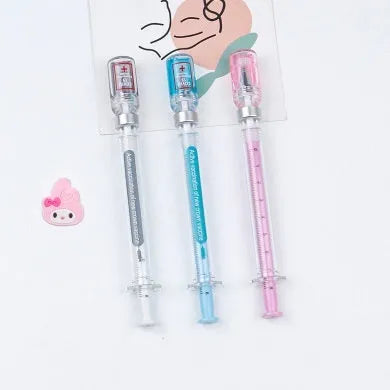 Vaccine design gel pen with black 0.5mm refill and plastic cap, measuring 15.7cm
