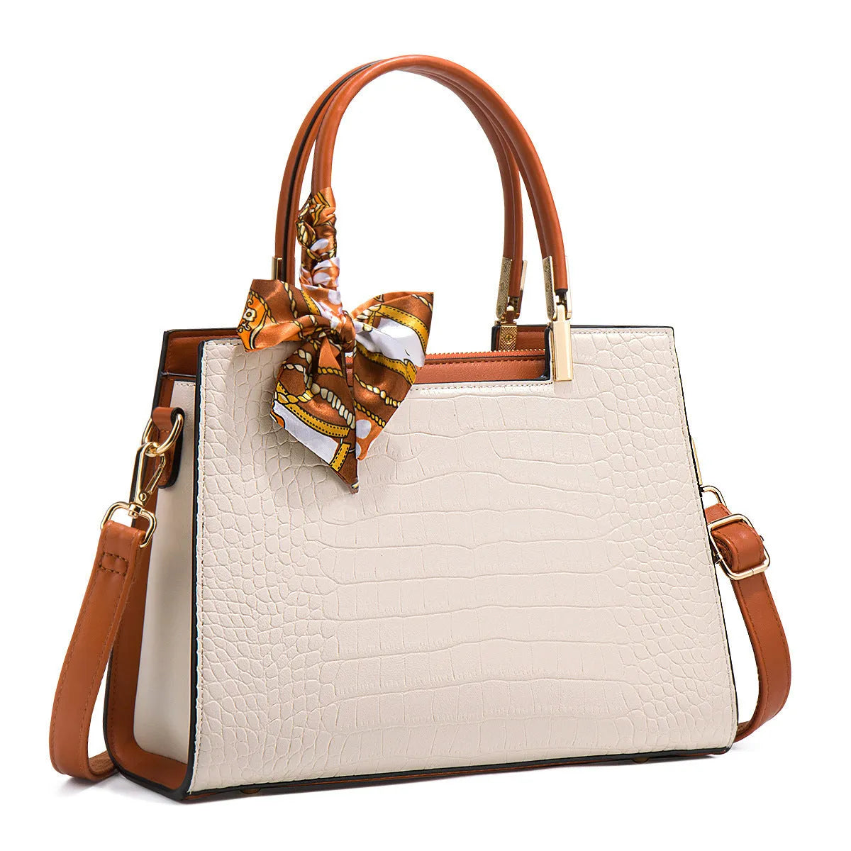 Milky white women's PU shoulder handbag with slit pocket and organised interior compartments