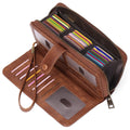 Women's expanding card holder long wallet in multiple colour options showing passport compartment and card slots