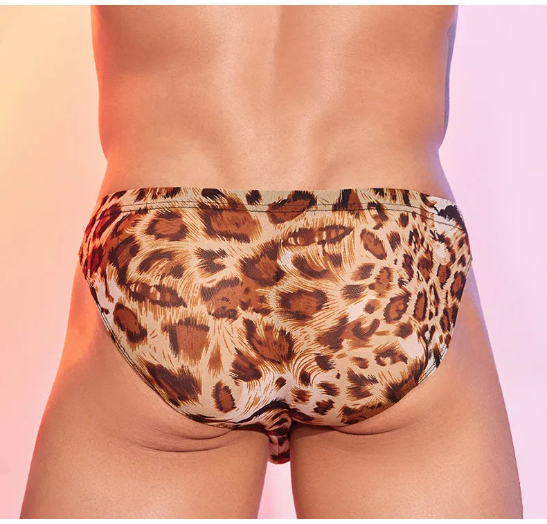 Men's leopard print low waist panties in free size with nylon construction