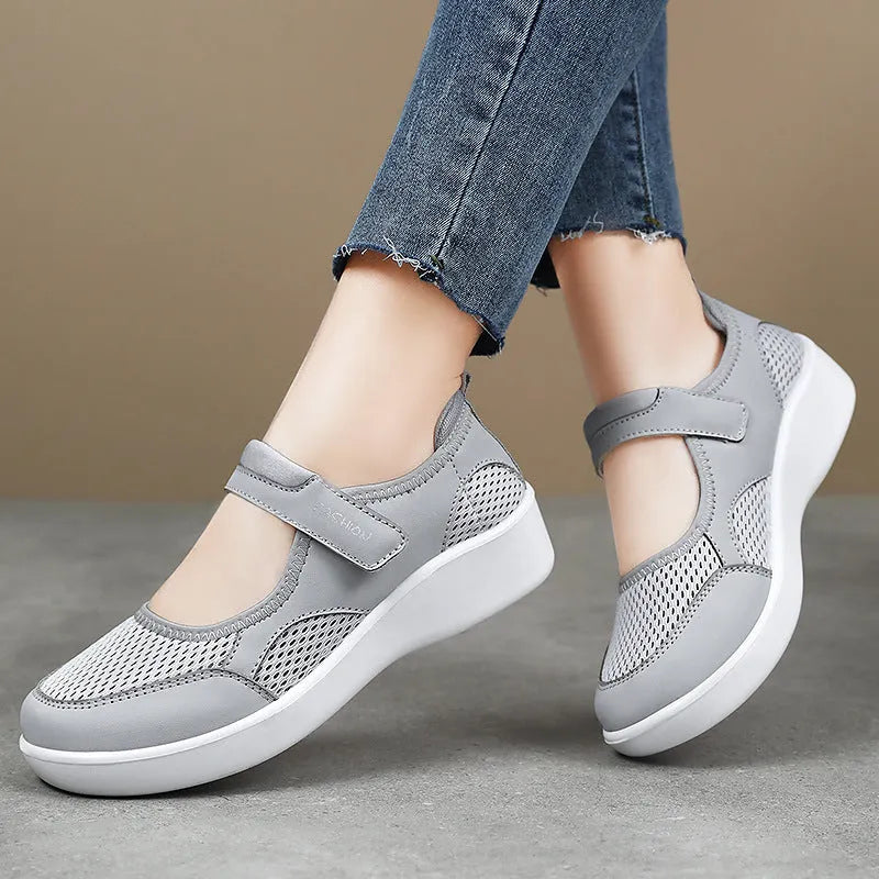 Women's casual shoes with mesh upper and Velcro fastening in various colours