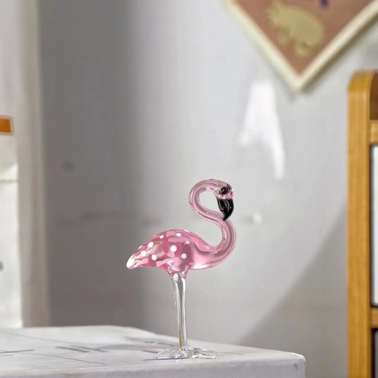 Pink crystal flamingo decorative prop for modern home table or shelf display.
