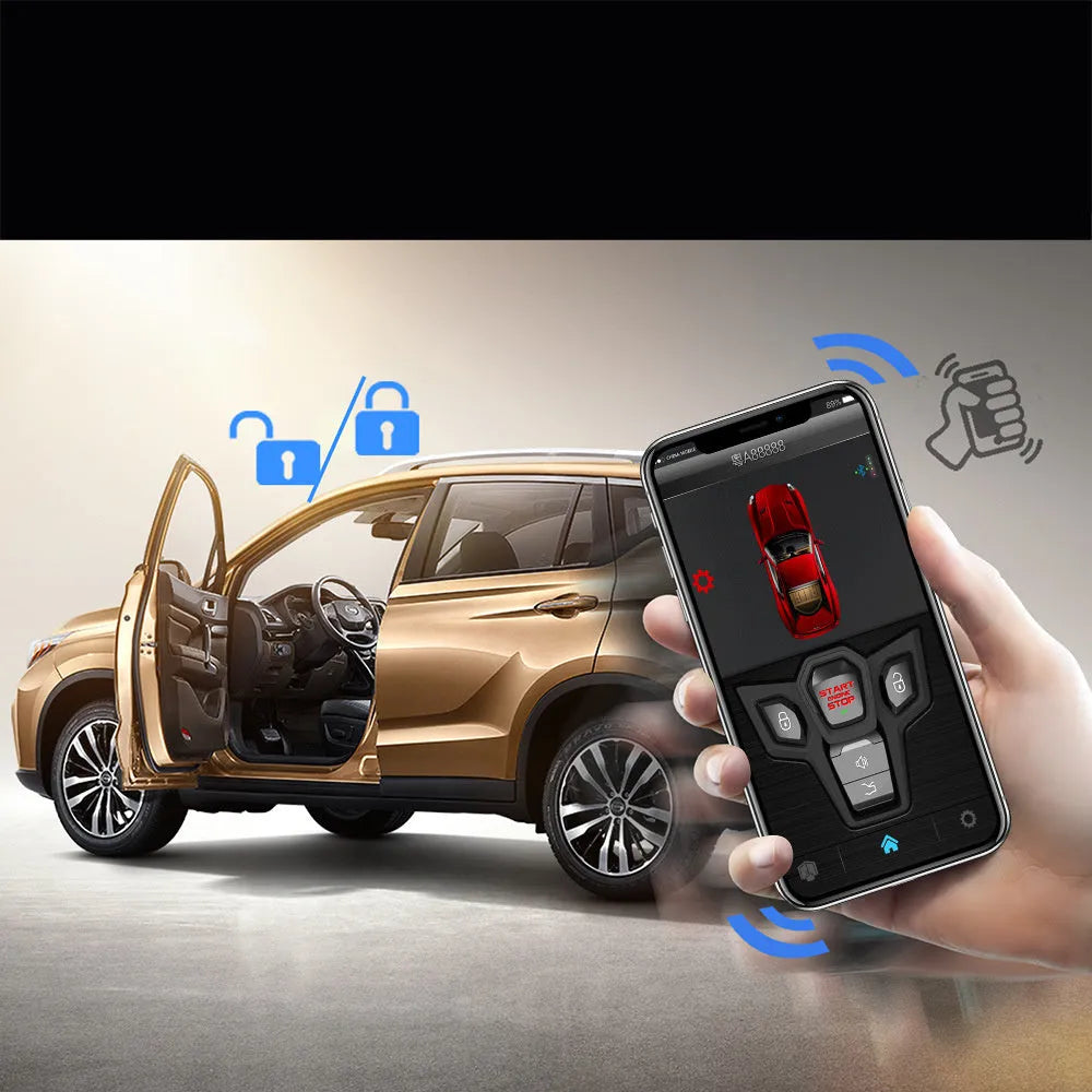 Red and black one-way remote control car alarm system with two remotes for 3000 metre vehicle security.