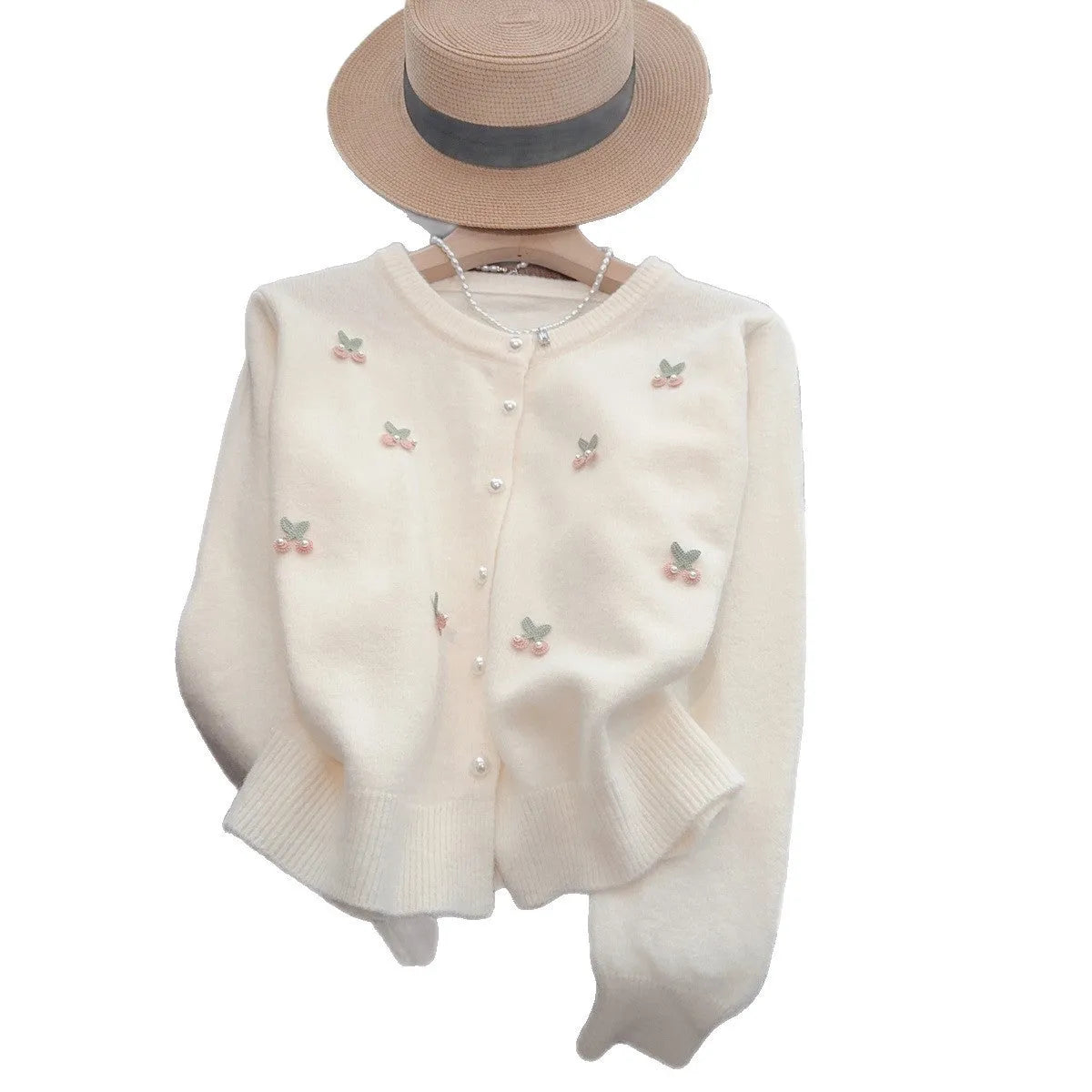 Women's pink cashmere blend cardigan coat with beaded details, shown open in a slim fit.