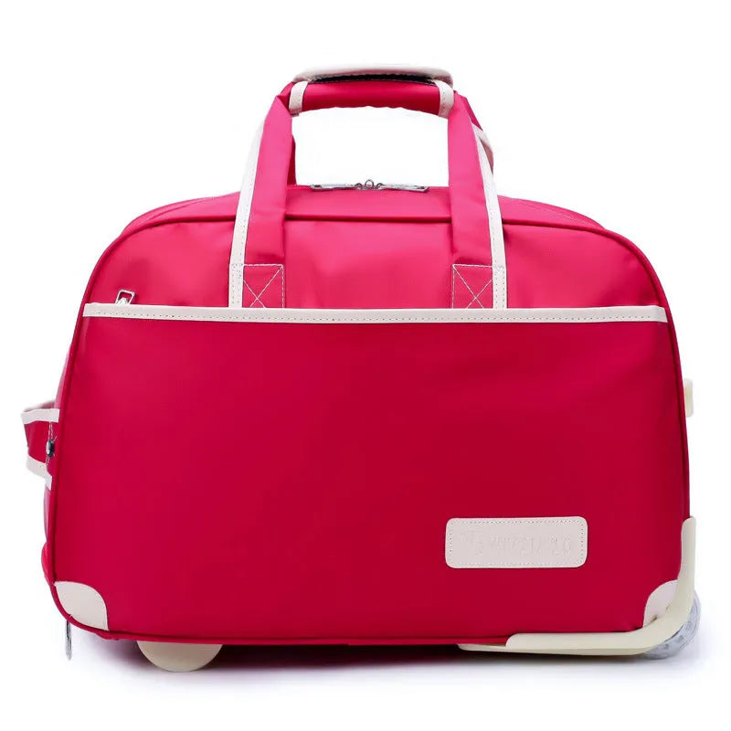 Oxford Pull Rod Nylon Waterproof Large Capacity Travel Bag for Business and Leisure, Solid Colour with Colour Blocking, Available in 20- or 24-Inch Size, 36-55 Litre Capacity, in Purple, Lake Blue, Black, Brown, Rose Red, or Dark Blue with Black Wheels