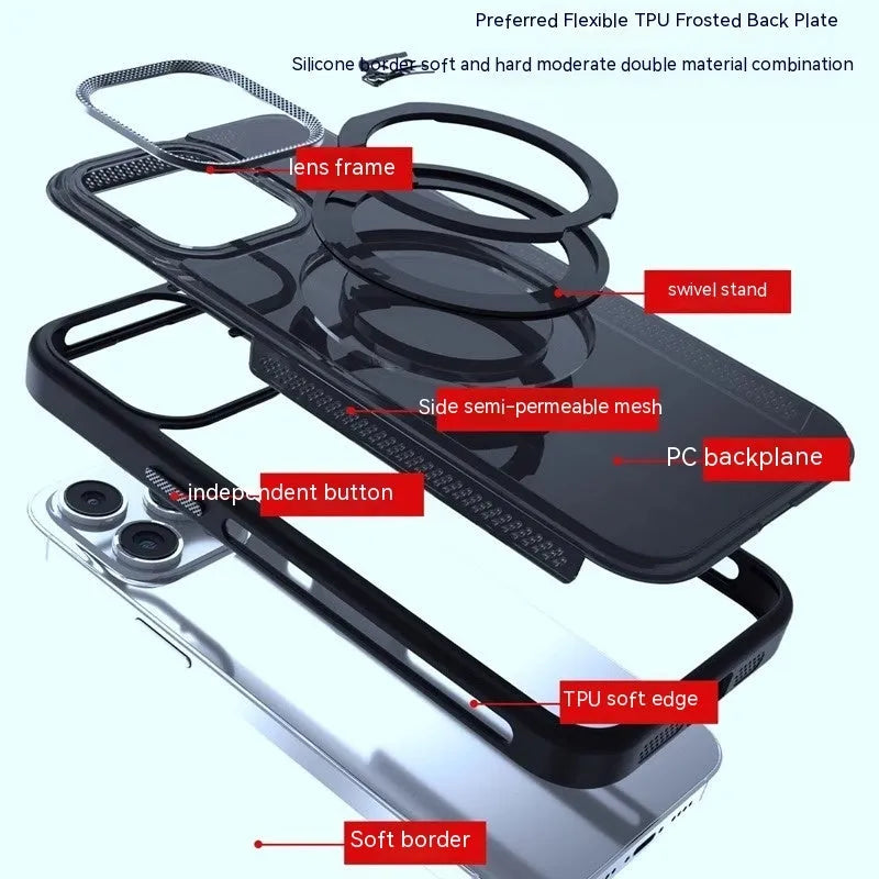 Rotating bracket magnetic phone case for Apple iPhone, frosted silicone, drop-resistant, Deep Sea Blue colour