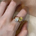 Water drop geometric open ring with copper construction and double Sheng stone detailing