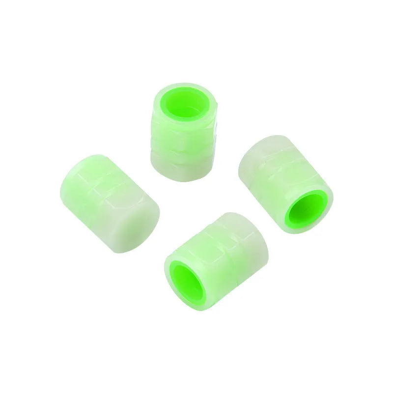 Car luminous valve caps showing glow feature and rubber construction with 16mm x 12mm dimensions