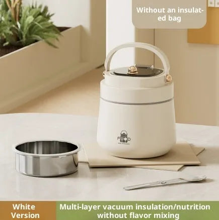 304 stainless steel extra long insulated lunch box in beige with utensils and thermal bag
