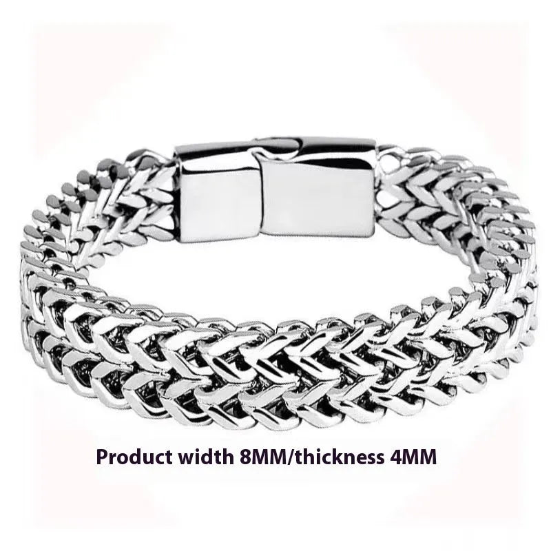 Silver titanium steel geometric men's bracelet showing front and back simple design