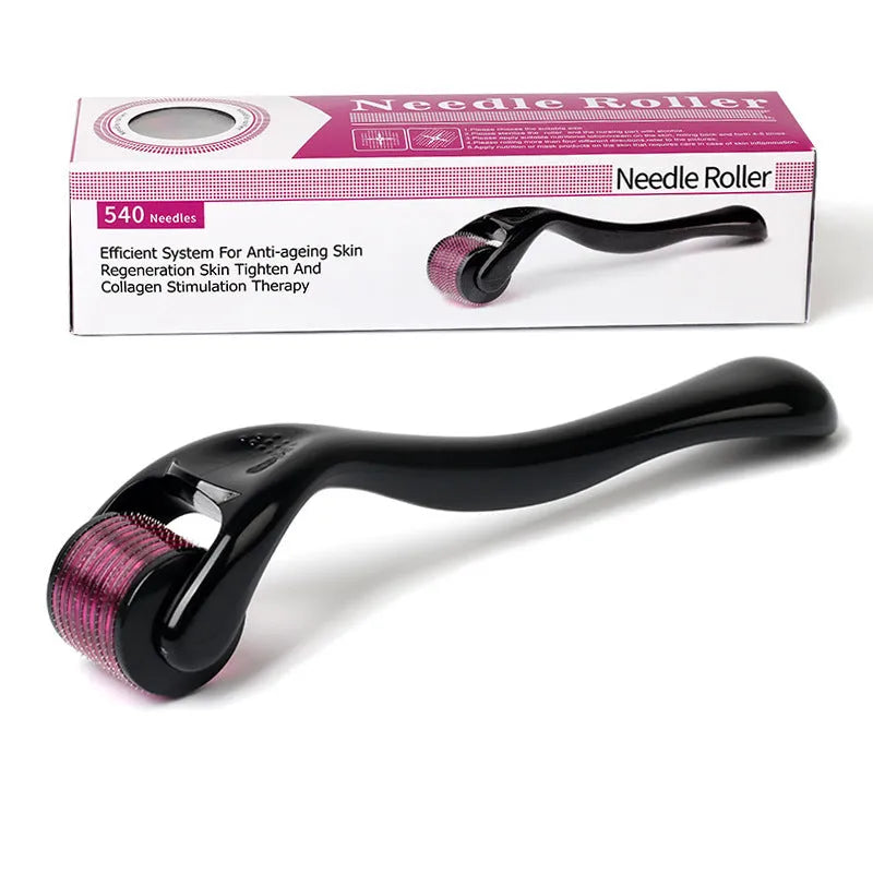 540 titanium microneedle derma roller with adjustable sizes from 0.2mm to 1.0mm in black and purple
