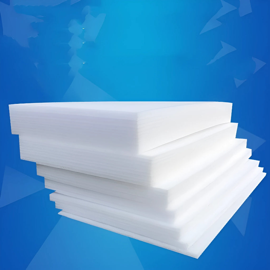 White high density EPE pearl cotton foam board showing thickness, 2 metres by 1 metre.