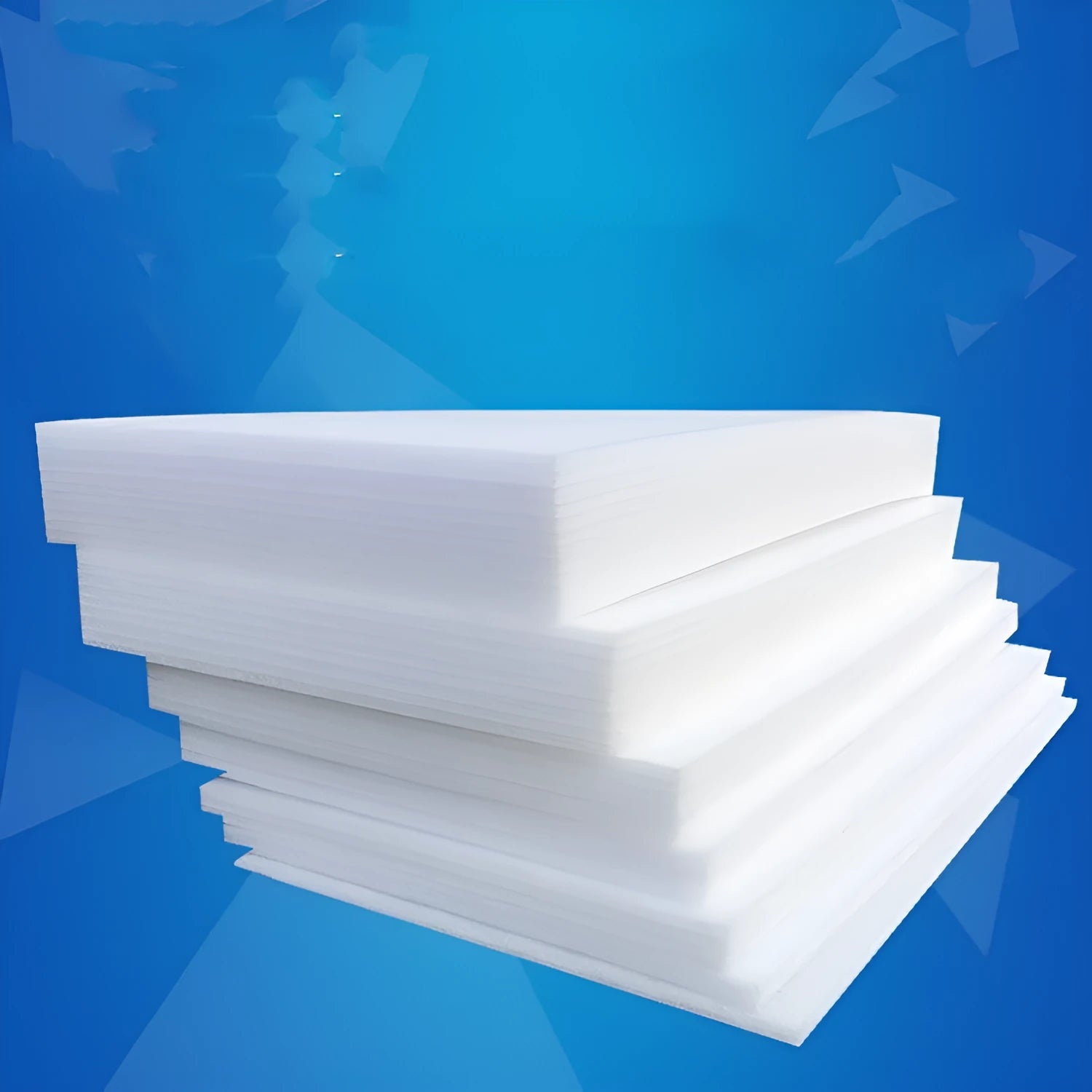 White high density EPE pearl cotton foam board showing thickness, 2 metres by 1 metre.