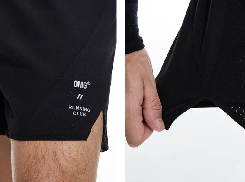 Four-point running shorts with laser stitching and stretch fabric in black or blue athletic colours