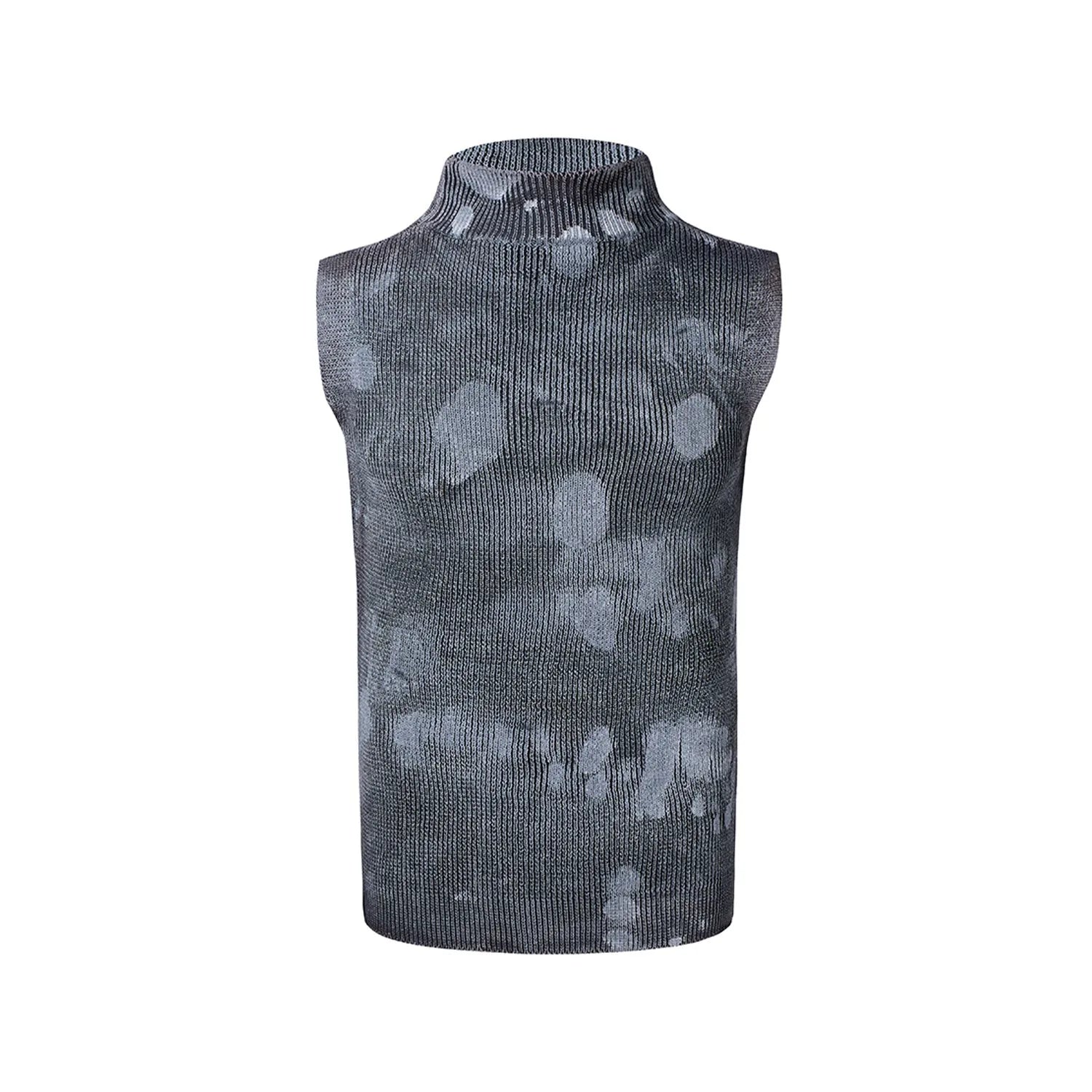 Men's black wool blend vest with stand collar and silver pastebrushing detail