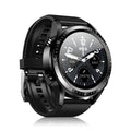 Black smart watch with silicone strap displaying blood pressure and oxygen data on its 1.28-inch colour screen.