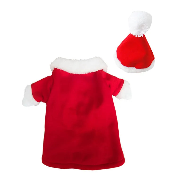 Red polyester dog Christmas sweatshirt with matching hat