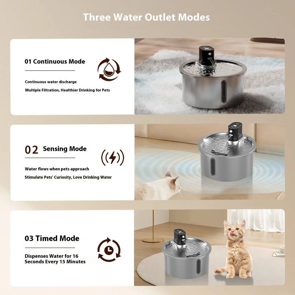 Stainless steel heated pet water fountain with nine-gear temperature control base