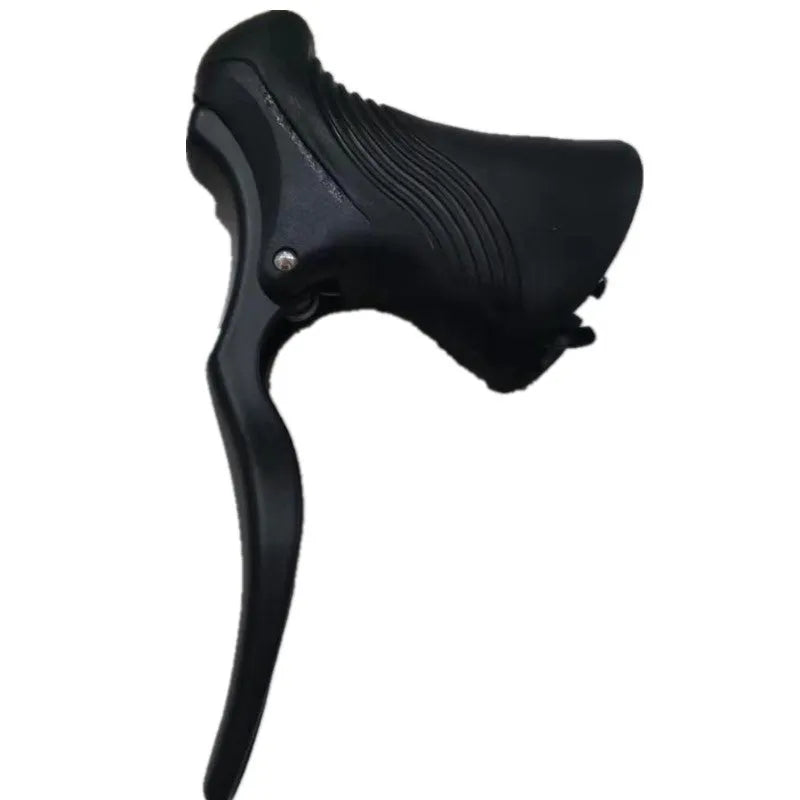 Pair of aluminium alloy road bicycle brake handles in black silver finish, showing lever and clamp.