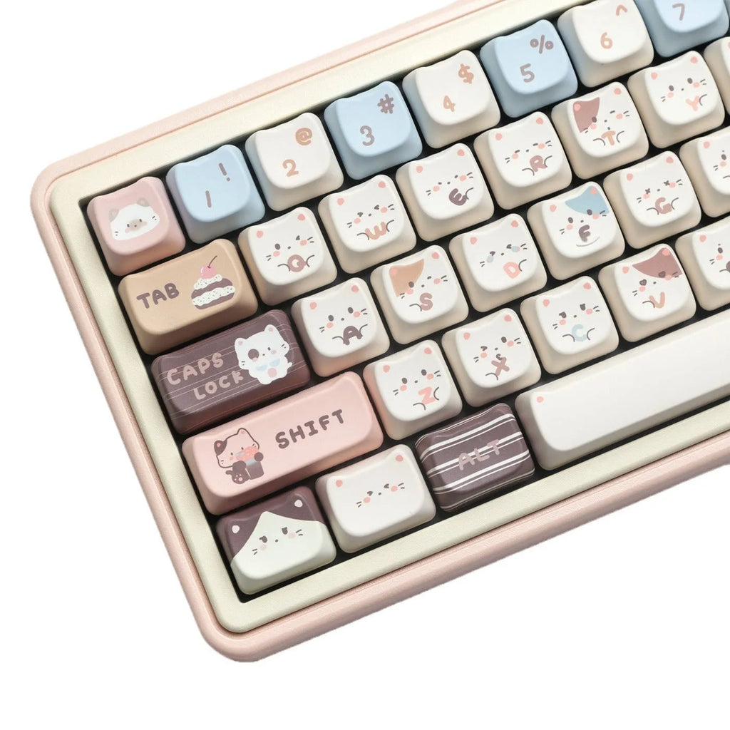 Sea Salt Cat themed PBT keycap set for mechanical keyboards with 7u space bar supplement